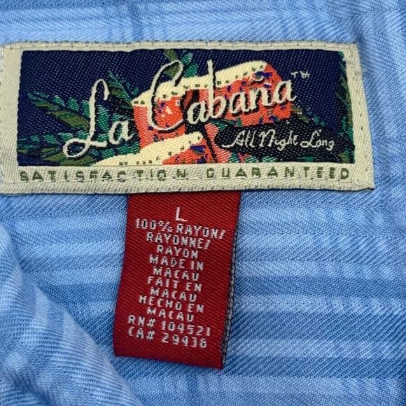 La Cabana Men's SS Button Down Rayon Hawaiian Shirt 2 Tone Blue Plaid L - Picture 4 of 6